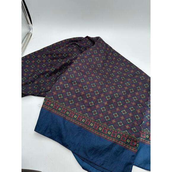 Vtg Silk Scarf 27 x 78 oversized tag missing Golden Brown Blue Geometric Dark - Picture 1 of 7